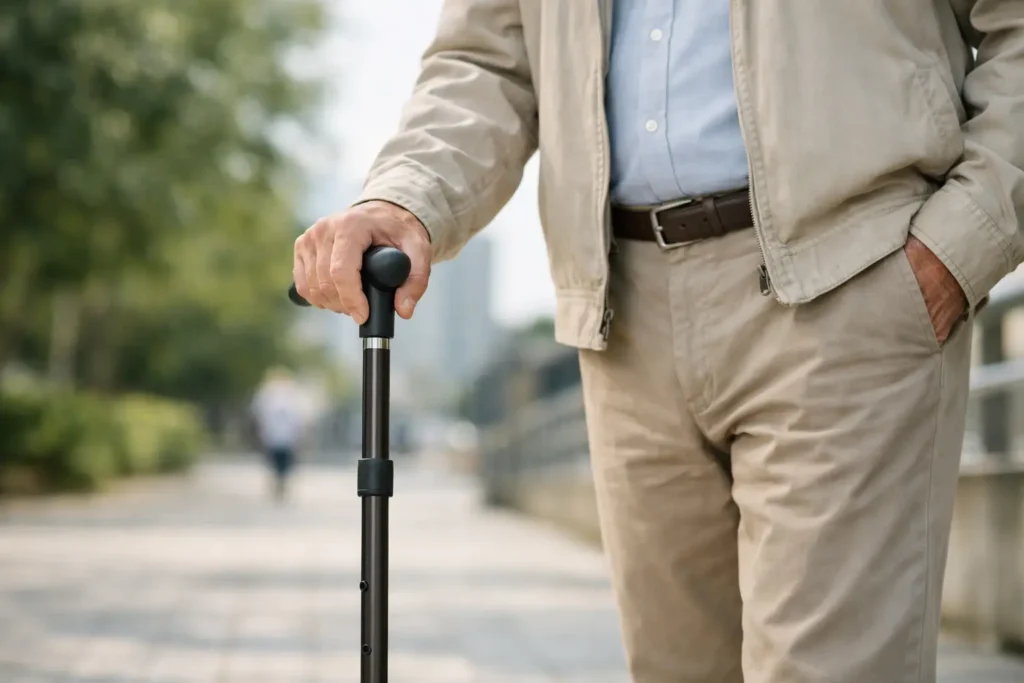 Bastón a la altura correcta para caminar seguro